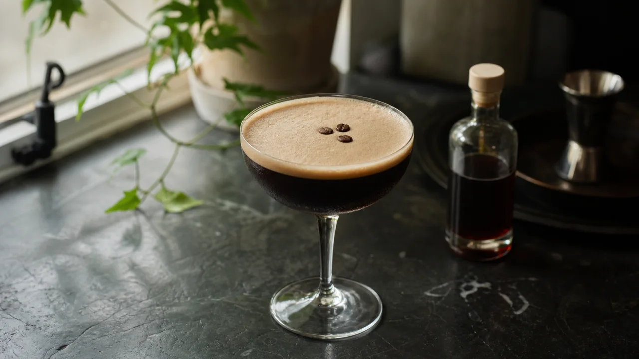 Redaktionell bild av alkoholfri espresso martini