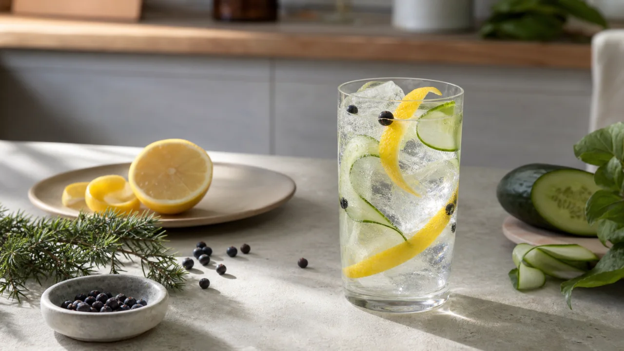 Redaktionell bild av alkoholfri gin och tonic