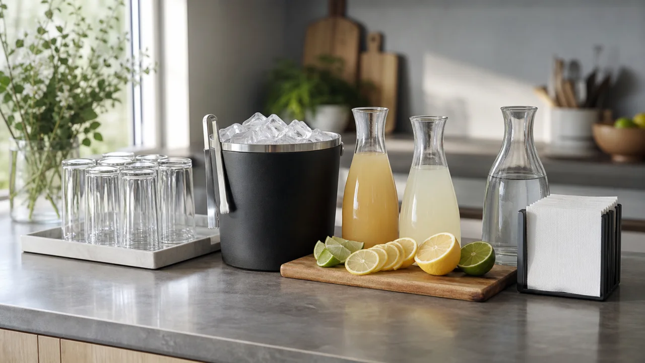 Redaktionell bild av drinkstation till fest